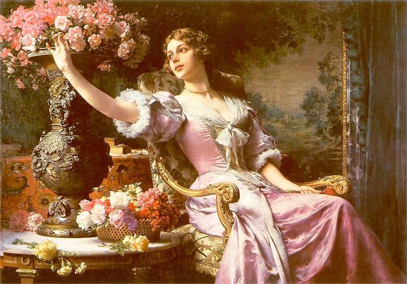 Wladyslaw Czachorski A lady in a lilac dress with flowers Spain oil painting art